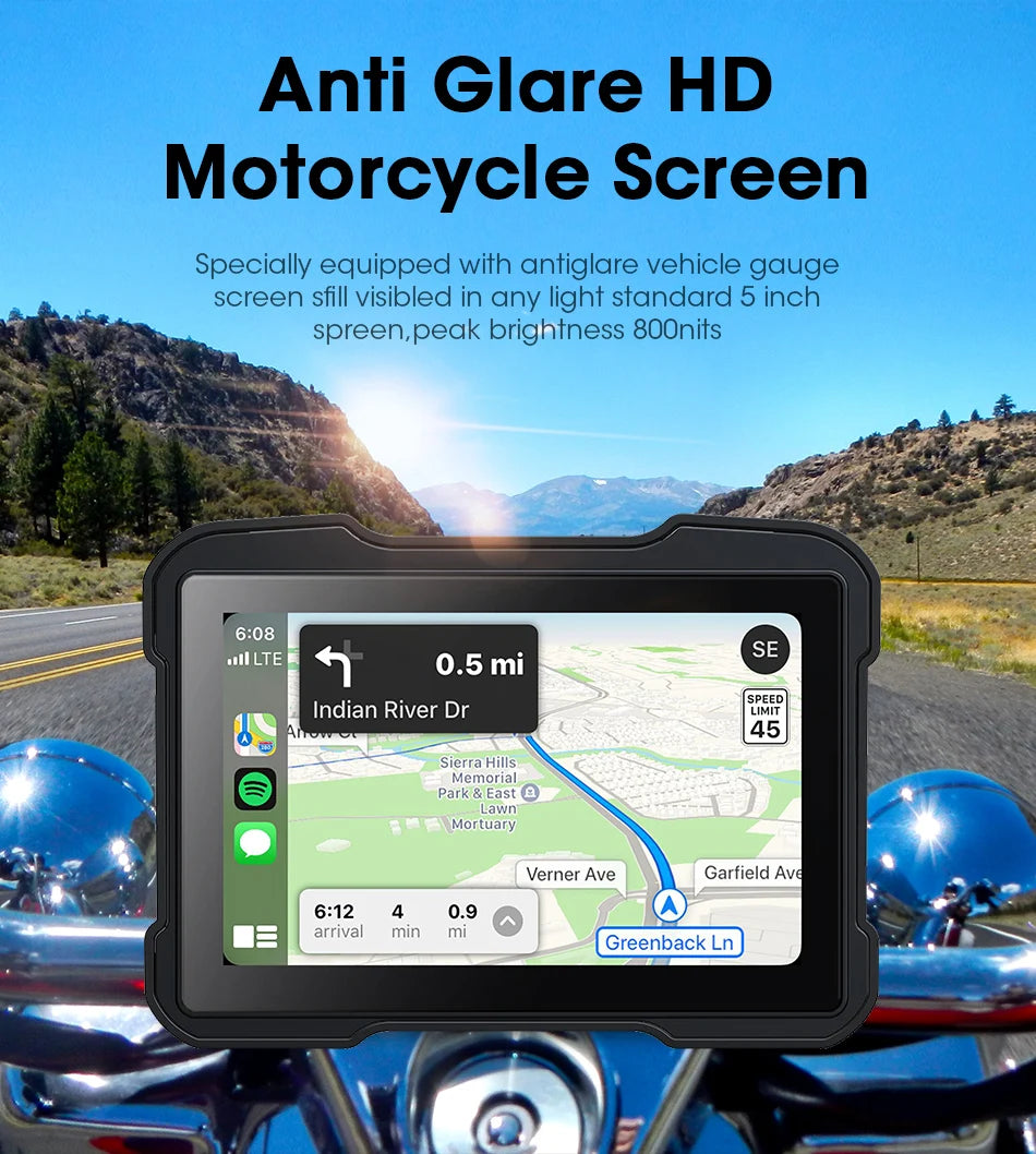 5" Motorcycle GPS DVR – Waterproof Dash Cam with CarPlay