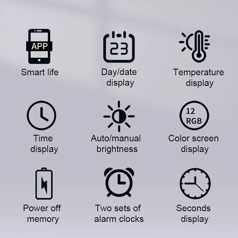 Smart WiFi LED Wall Clock with Alarms
