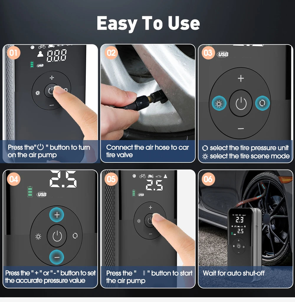 CARSUN Cordless Tire Inflator – Inflate Anywhere, Anytime!