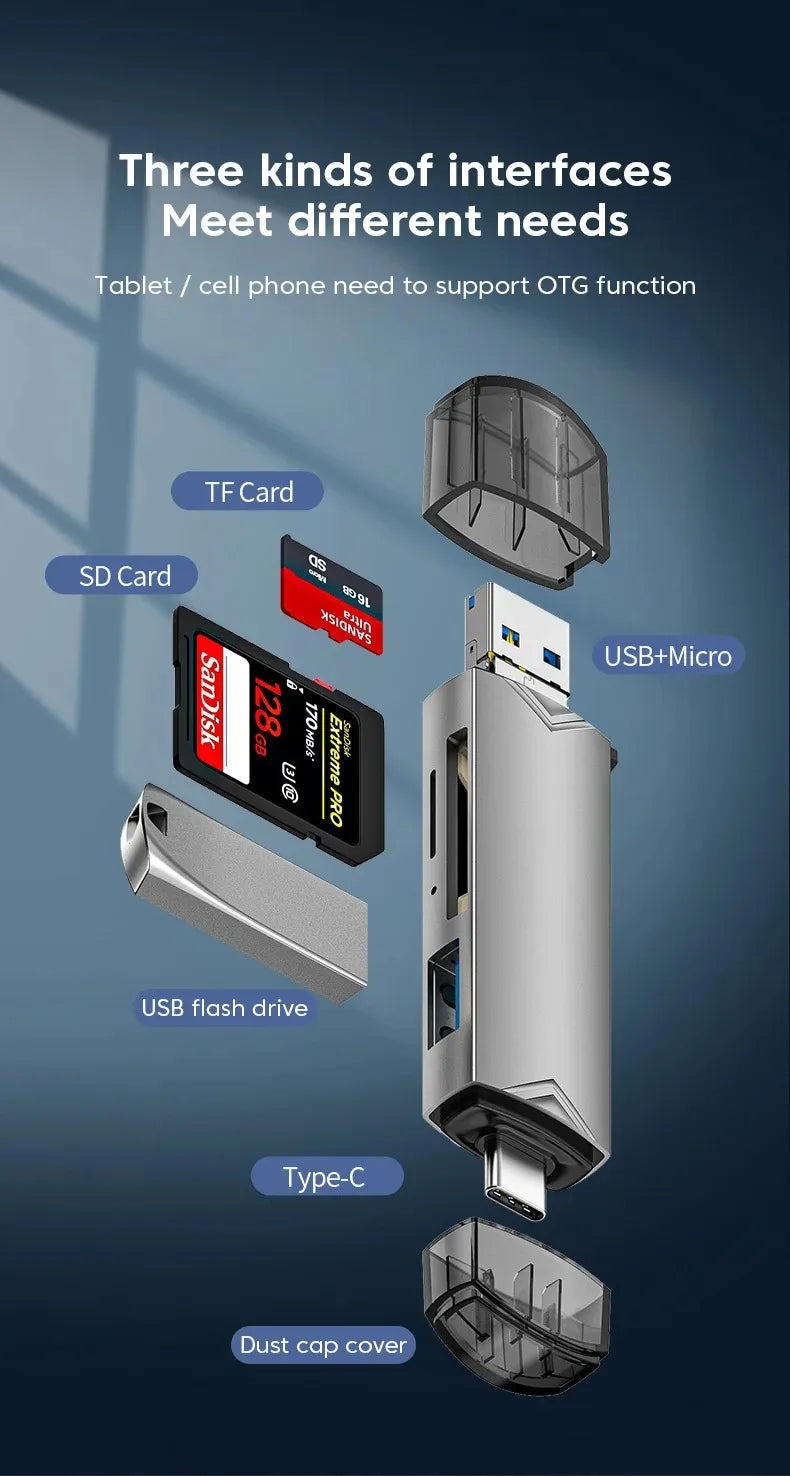 6 in 1 Type C Card Reader USB 3.0 Micro Sd TF USB Flash Drive