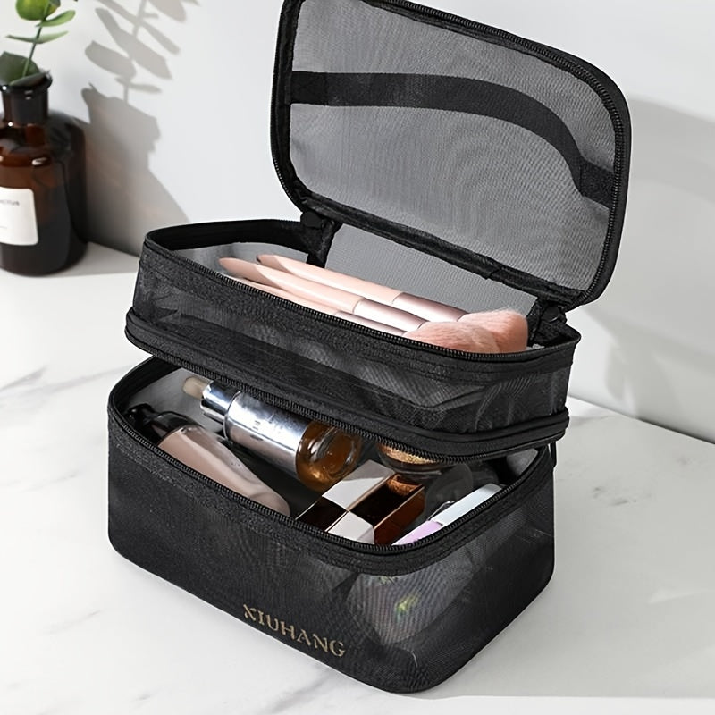 Double Layer Travel Cosmetic Bag – Mesh Makeup Organizer - Clickilix
