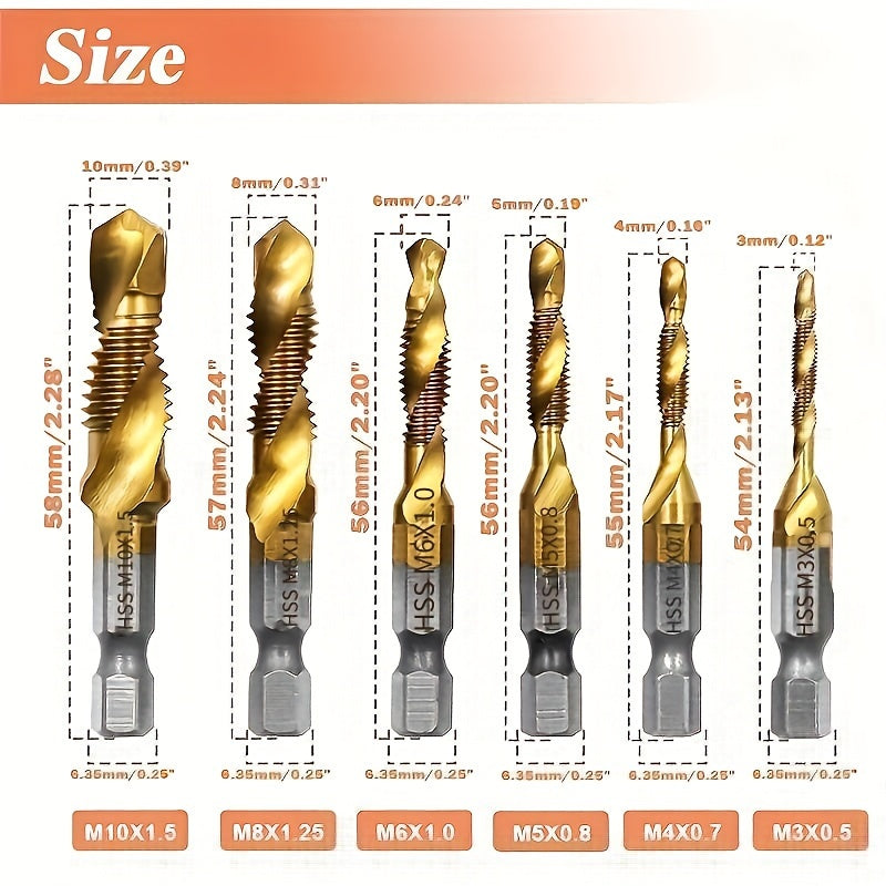 GOXAWEE 6pcs Titanium Drill Tap Set for Wood & Metal - Clickilix