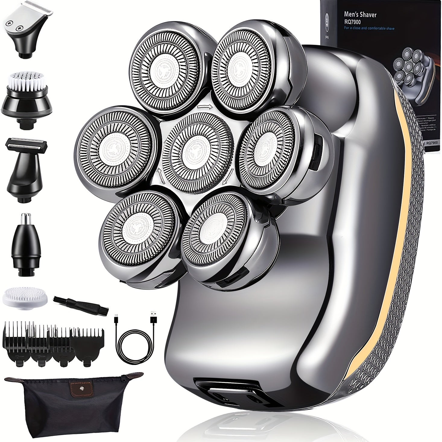 Men’s 6-in-1 Electric Head Shaver – USB Bald Grooming Kit - Clickilix