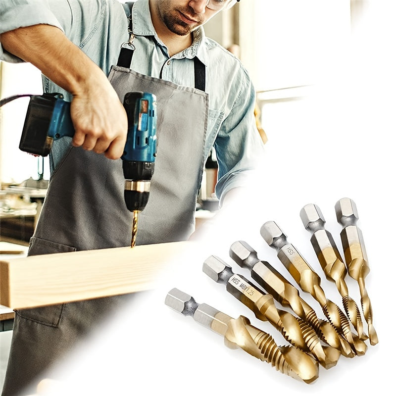 GOXAWEE 6pcs Titanium Drill Tap Set for Wood & Metal - Clickilix