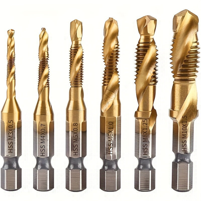 GOXAWEE 6pcs Titanium Drill Tap Set for Wood & Metal - Clickilix