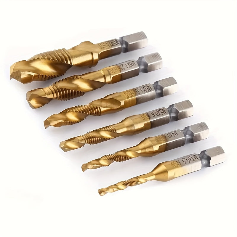 GOXAWEE 6pcs Titanium Drill Tap Set for Wood & Metal - Clickilix