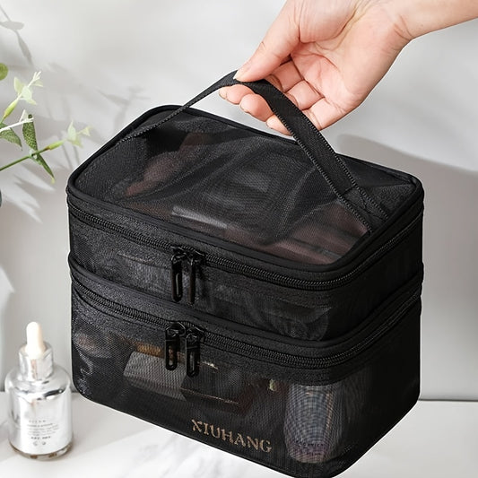 Double Layer Travel Cosmetic Bag – Mesh Makeup Organizer - Clickilix