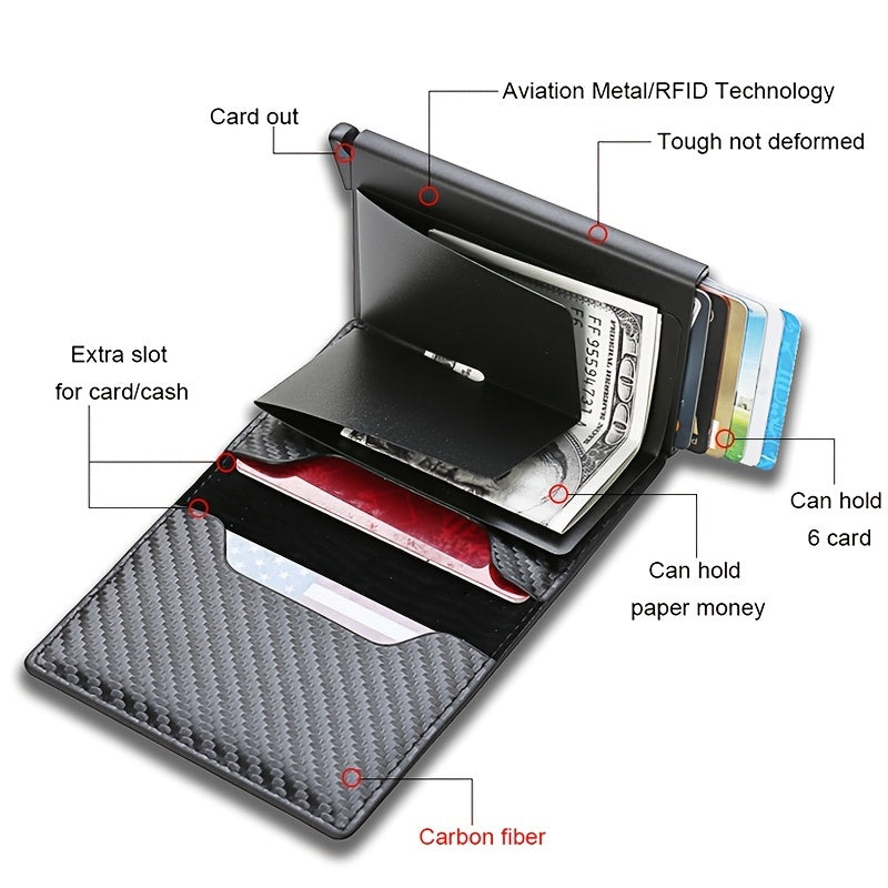 Men’s RFID Trifold Wallet – Carbon Fiber PU Leather