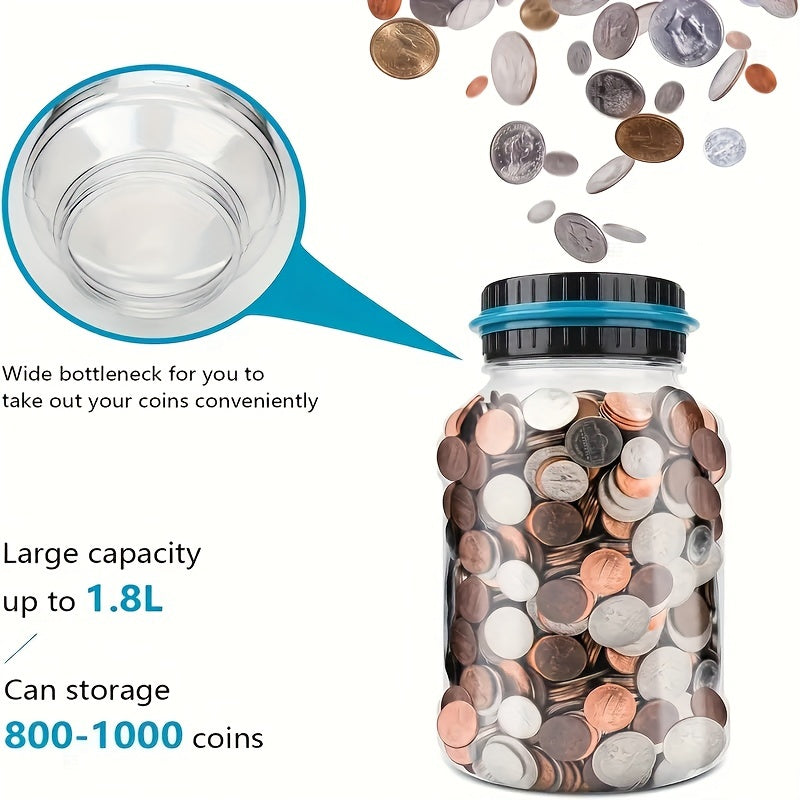 Digital Coin Counting Jar – 800+ Capacity, Fits All US Coins - Clickilix