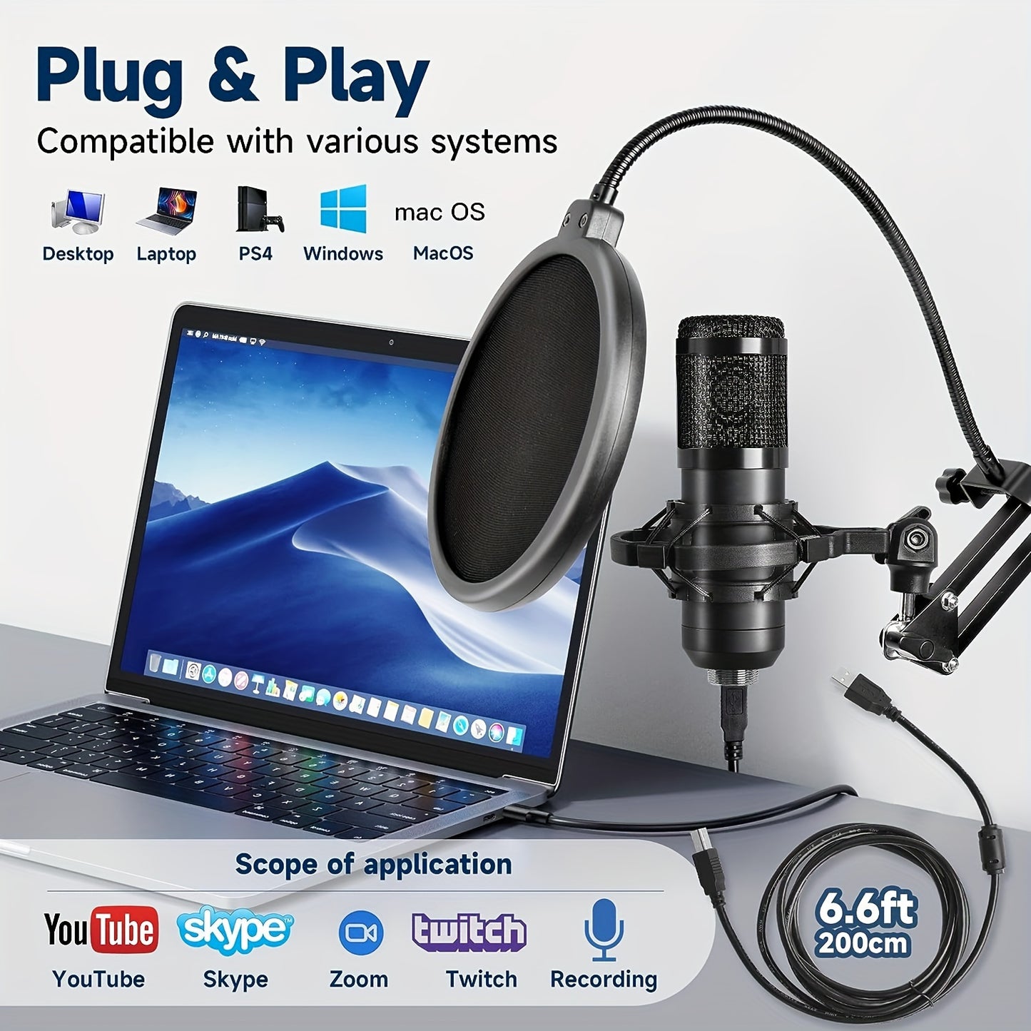 192kHz USB Condenser Microphone for Streaming