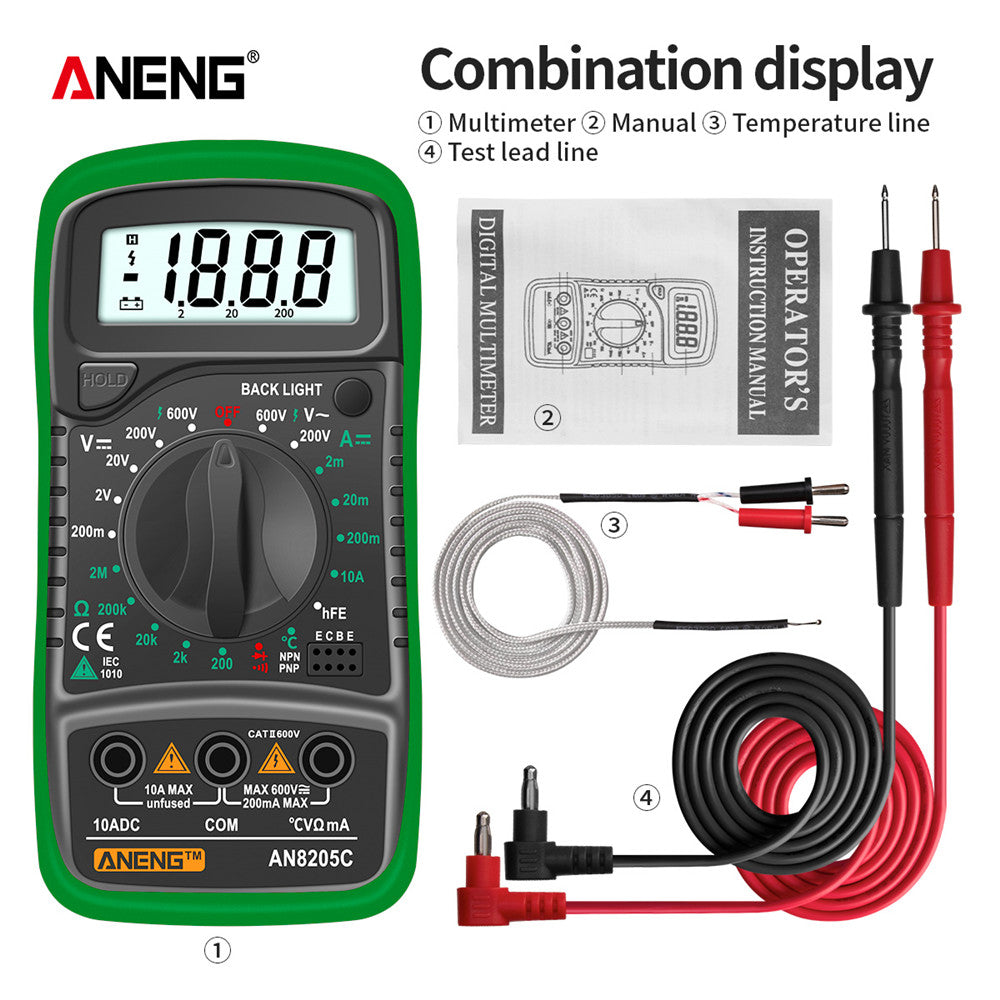 ANENG AN8205C Digital Multimeter – Auto-Ranging with Thermocouple - Clickilix