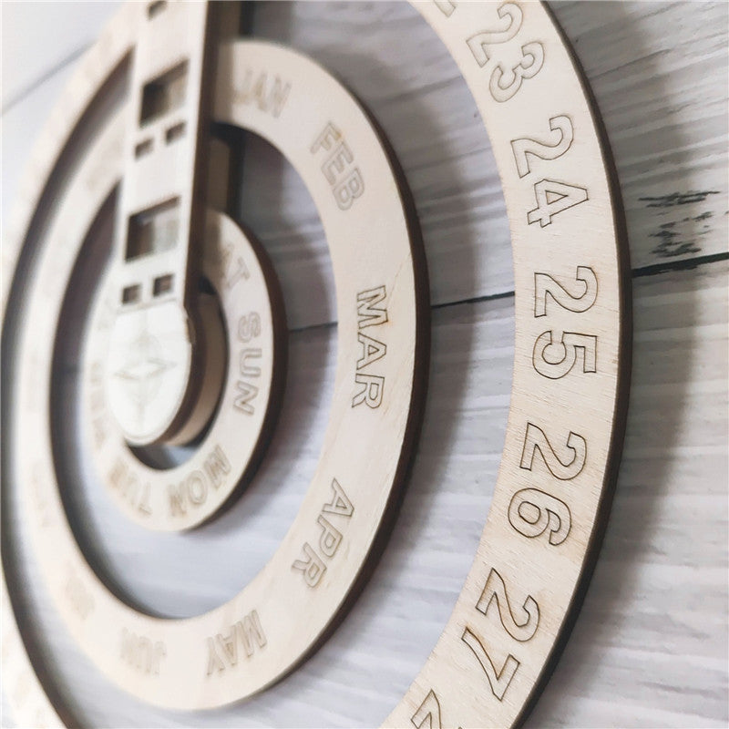 Wooden Round Rotating Wall Calendar Decoration