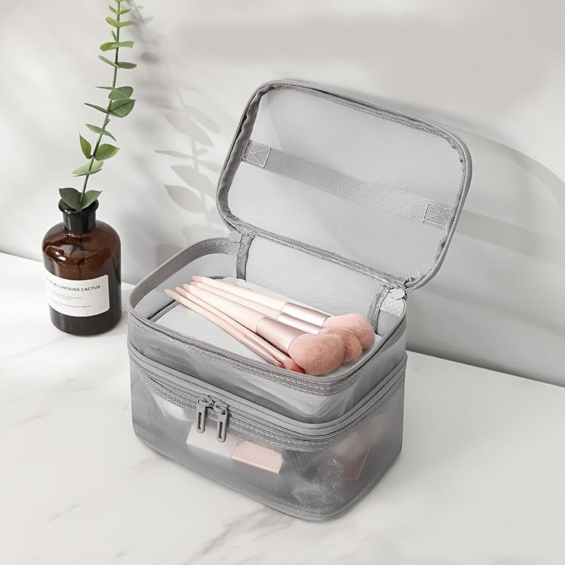 Double Layer Travel Cosmetic Bag – Mesh Makeup Organizer - Clickilix